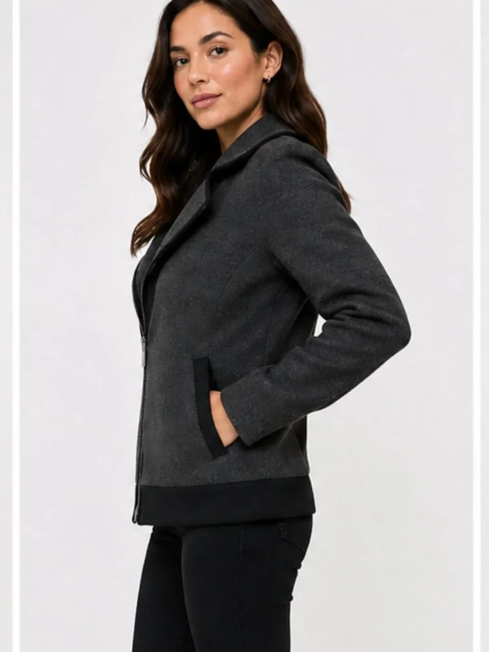 **J.Crew Stretch Wool Motorcycle Jacket Gray Black Moto Style 07569 Size 2**